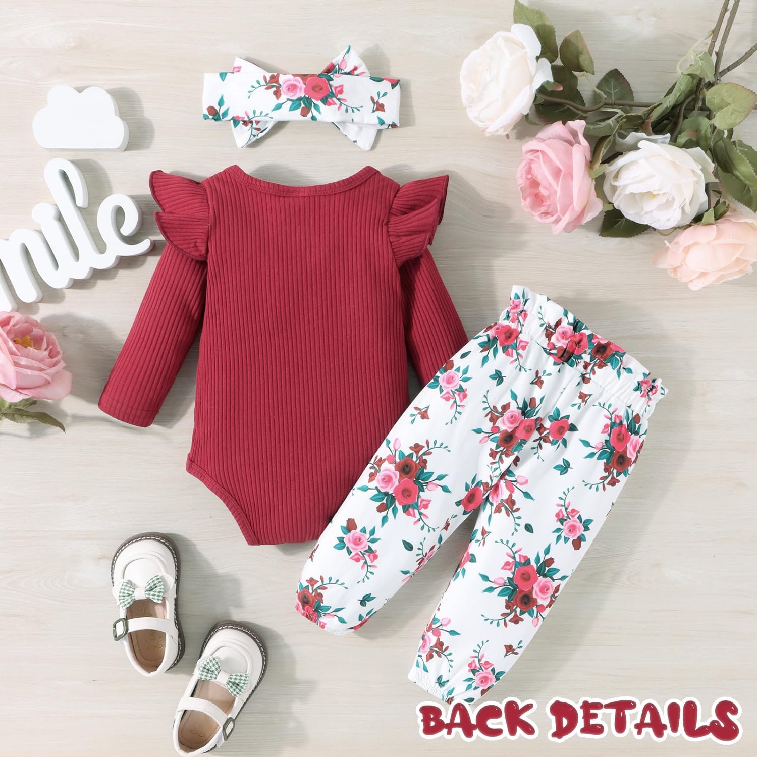 GDTOGRT Baby Girl Clothes Newborn Infant Outfits Ruffle Romper+ Floral Pants + Cute Headband Sets for Girls - Image 3